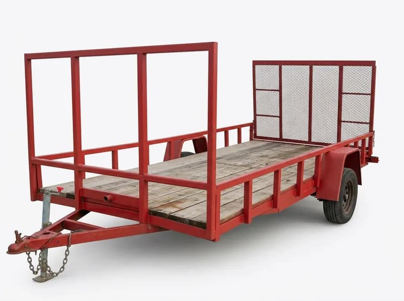 Red Utility Trailer w/ Mesh Gate Sides, side view
