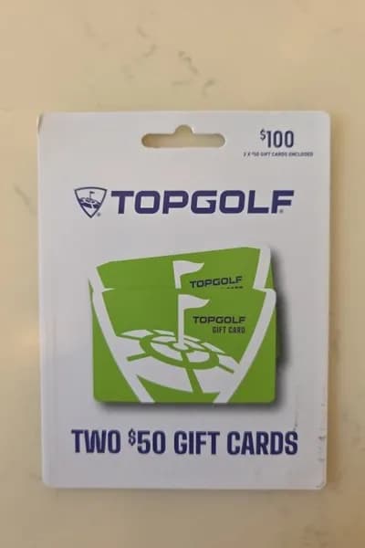 Topgolf $100 Gift Card (Two $50 Cards), side view