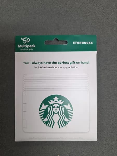 Starbucks $50 Multipack Gift Cards (10x$5), side view