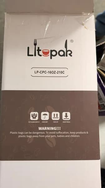 Litopak LP-CPC-16OZ-210C Compostable Coffee Cups Bulk Lot, rear view