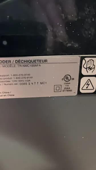 Tru Red TR-NMC100AFA Micro-Cut Paper Shredder, side view