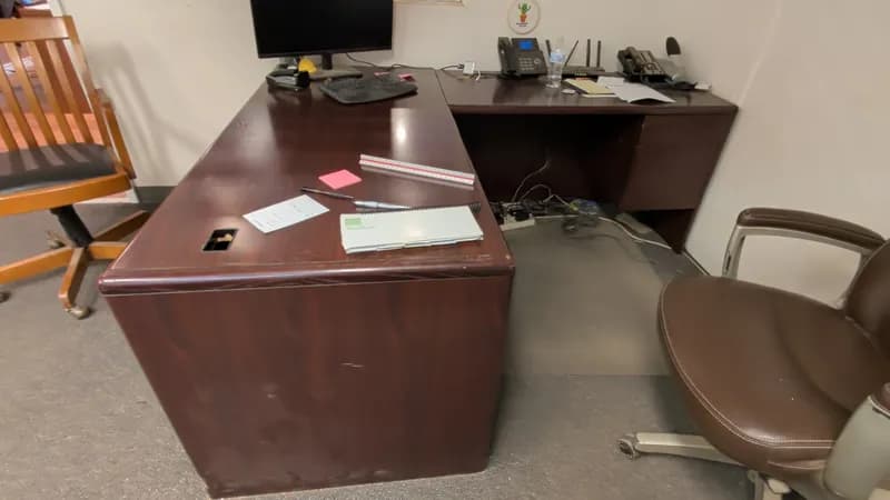 Dark Wood Office Desk with Return Surface, primary view
