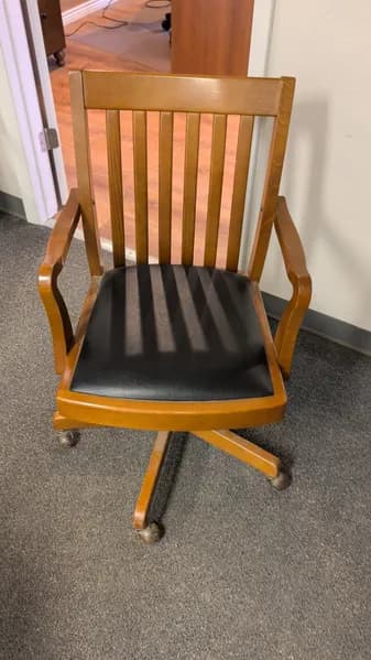 Wood Office Chair w/ Black Seat Cushion & Casters, primary view