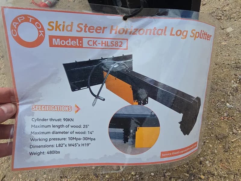 Skid Steer Horizontal Log Splitter Model CK-HLS82, side view