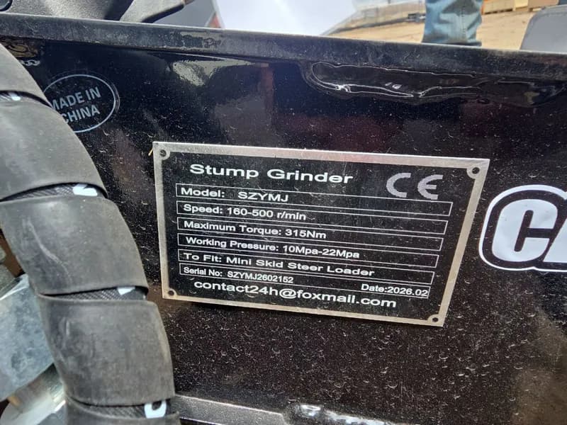 Hydraulic Mini Skid Steer Stump Grinder Attachment, rear view