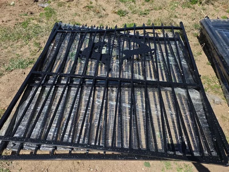 14' Bi-Parting Black Wrought Iron Gate with Deer Design, primary view