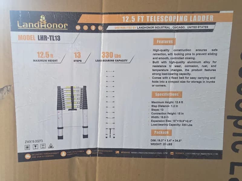 LandHonor 12.5 ft Telescoping Ladder Model LHR-TL13, primary view