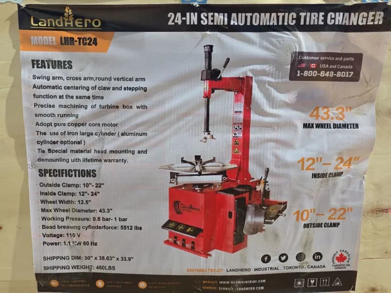 LandHero 24-inch Semi-Automatic Tire Changer, side view