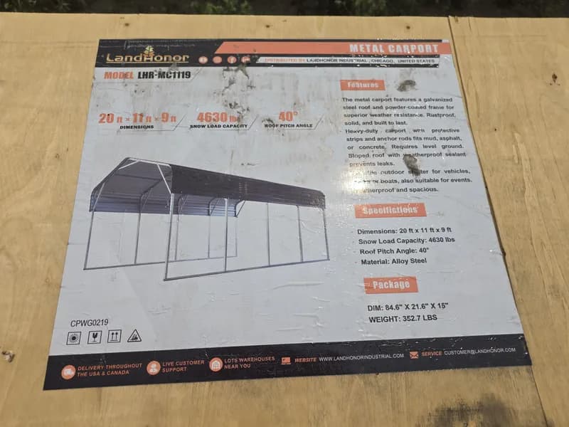 Landhonor Metal Carport 20 ft x 11 ft x 9 ft, primary view