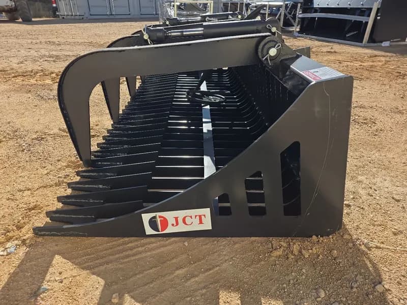 Heavy-Duty Skid Steer Rock Bucket with Grapple 84", side view