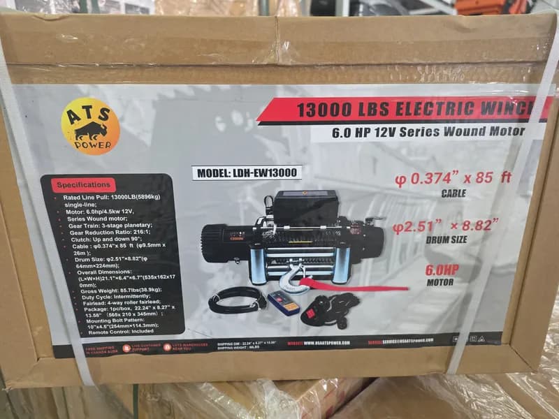 ATS Power 13000 lb Electric Winch with Remote, side view