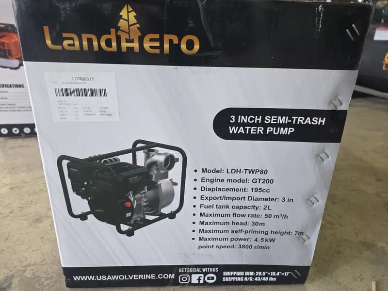 LandHero 3-Inch Semi-Trash Water Pump LDH-TWP80, side view