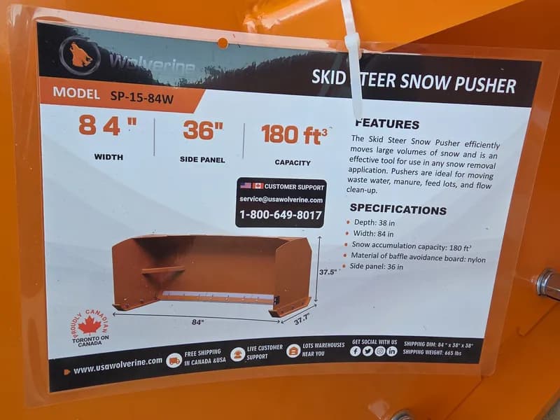 Wolverine SP-15-84W Skid Steer Snow Pusher, side view