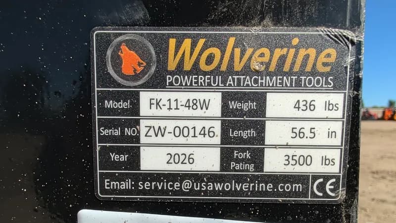 2026 Wolverine FK-11-48W Pallet Fork Attachment 3500lb, rear view