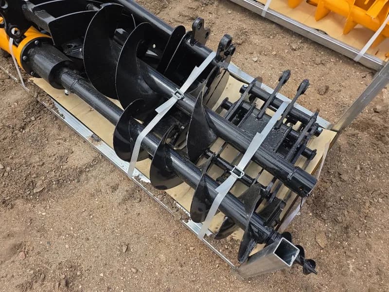 Mini Excavator Attachment Set 8-Piece with Buckets Auger Rake Grab, rear view