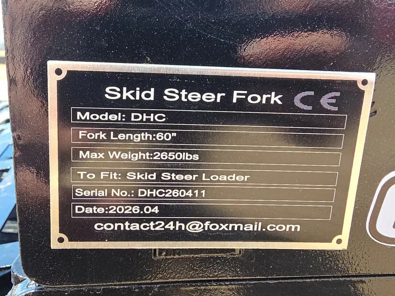 DHC Model 60 Inch Skid Steer Fork Attachment, side view