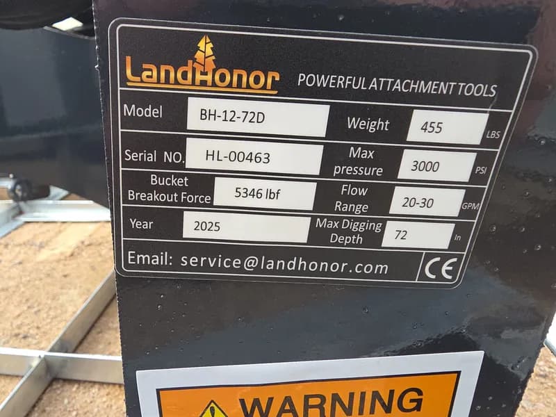 LandHonor BH-12-72D Big Arm Backhoe for Skid Steer, close-up view