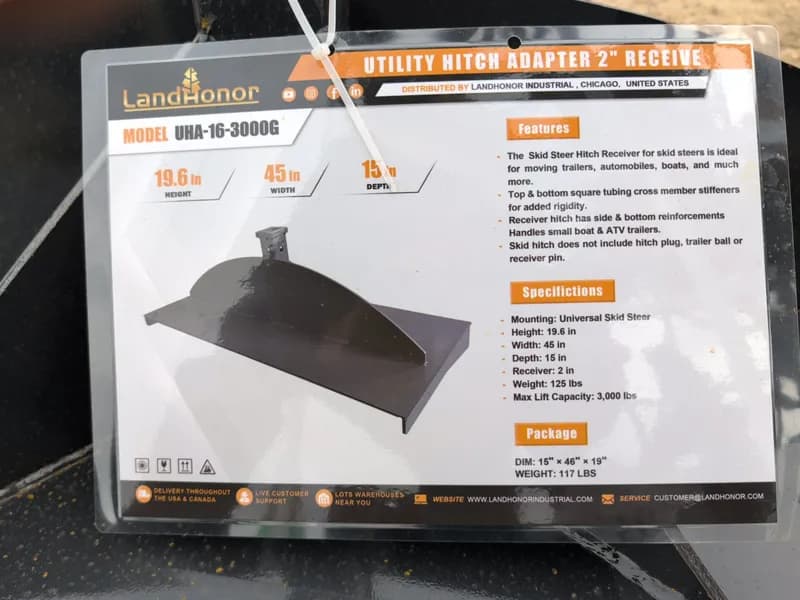 LandHonor UHA-16-3000G Utility Hitch Adapter 2in Receiver, rear view