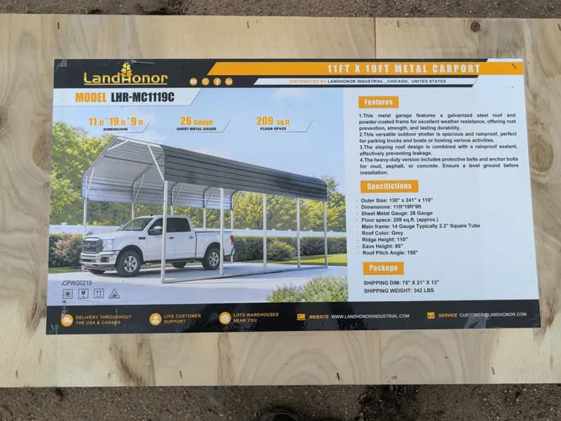 Landhonor Metal Carport 20 ft x 11 ft x 9 ft, side view
