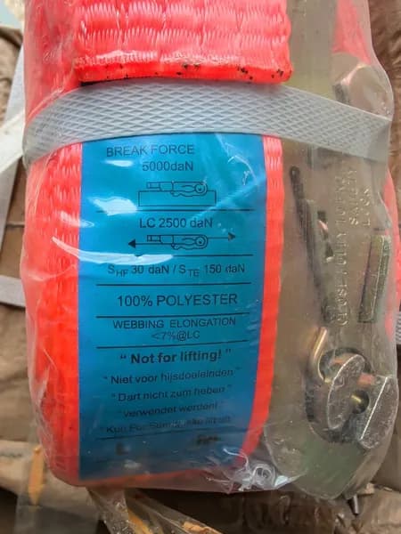 10 - 5m Orange Polyester Ratchet Tie-Down Strap 11,240 lb Break Force, side view