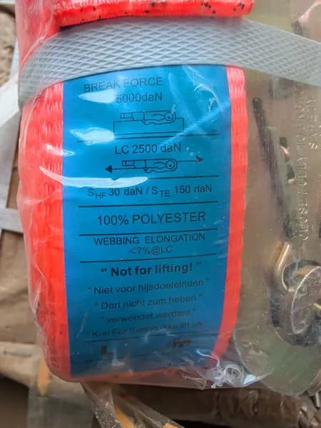 10 - 5m Orange Polyester Ratchet Tie-Down Strap w/ 5,620 lbf Lashing Capacity, side view