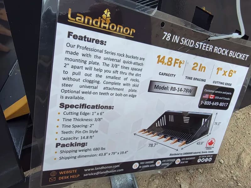 LandHonor 78-inch Professional Rock Bucket RB-14-78W, side view