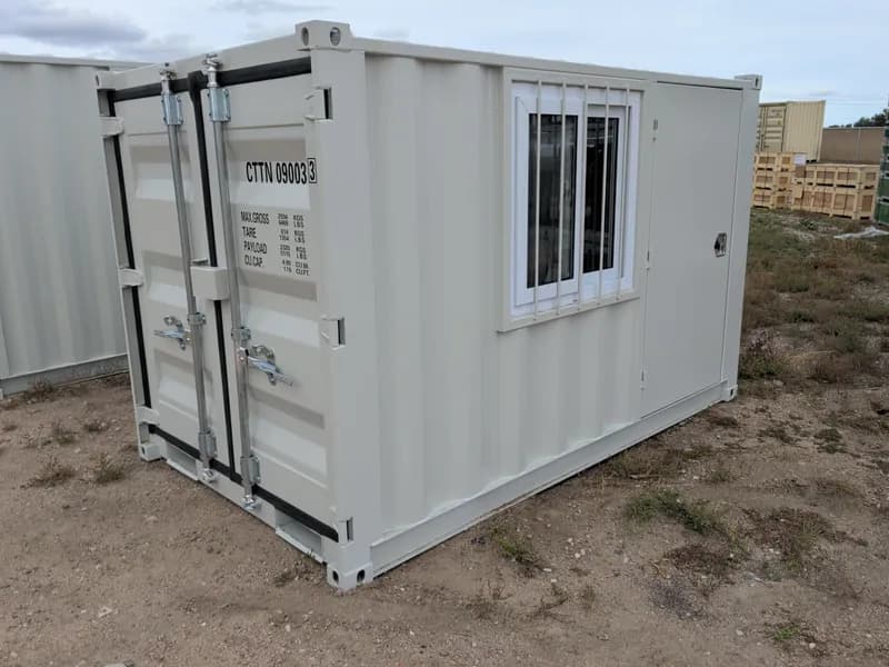 9ft Shipping Container Office/Storage w/ Window & Door, side view