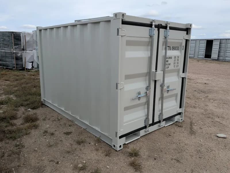 9ft Shipping Container Office/Storage w/ Window & Door, close-up view