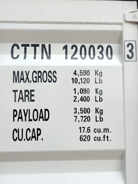 CTTN 120030 Shipping Container 12ft 3,500kg Payload, side view
