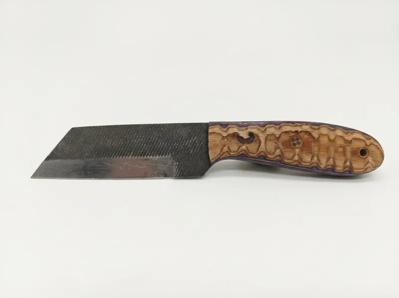 Fixed Blade Knife w/ Damascus Steel & Wooden Handle, primary view