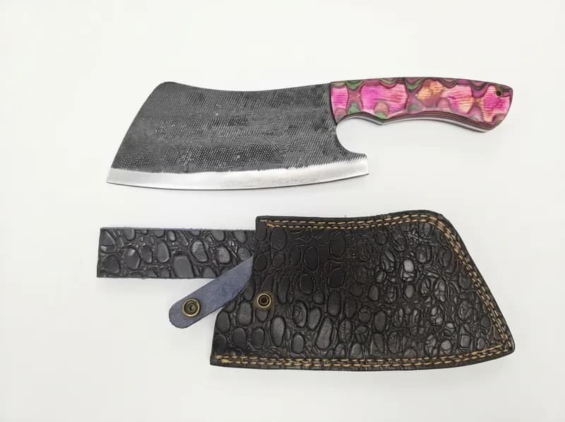 Cleaver Knife Set w/ Pink Handle & Leather Sheath, primary view