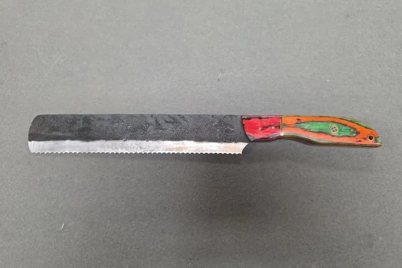 Serrated Bread Knife with Colorful Handle, side view