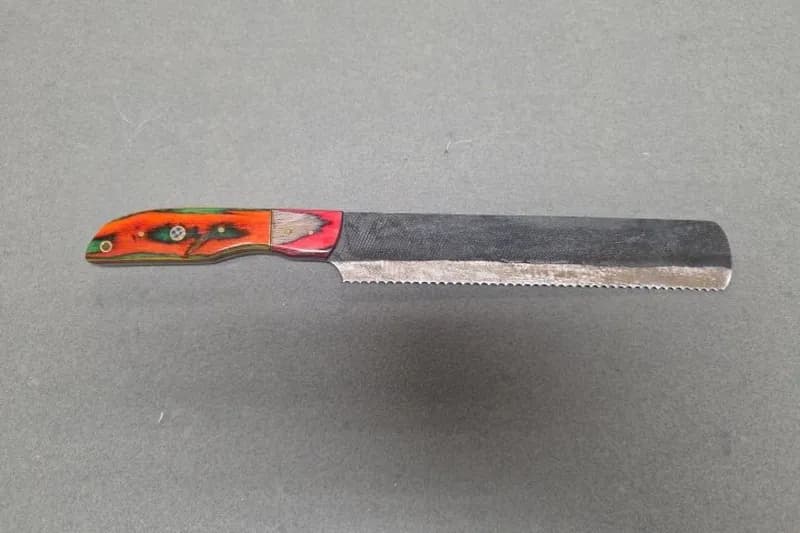 Serrated Bread Knife with Colorful Handle, rear view