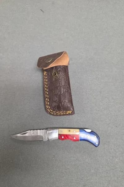 Fixed Blade Hunting Knife w/ Leather Sheath, side view