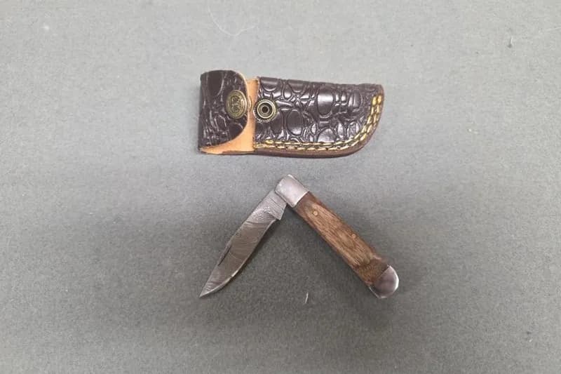 Fixed Blade Hunting Knife with Leather Sheath, side view