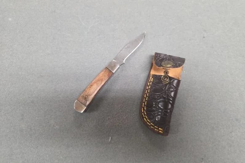 Fixed Blade Hunting Knife with Leather Sheath, rear view