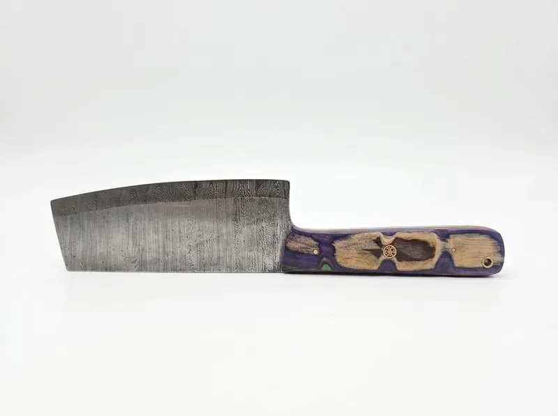(56) Damascus Pattern Hunting & Folding Knives w/ Leather Sheaths | Free Shipping!, side view