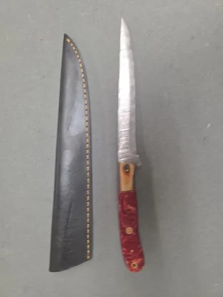 Damascus-Pattern Style Fixed Blade Knife Set: Cleaver & Fillet w/ Sheaths, rear view