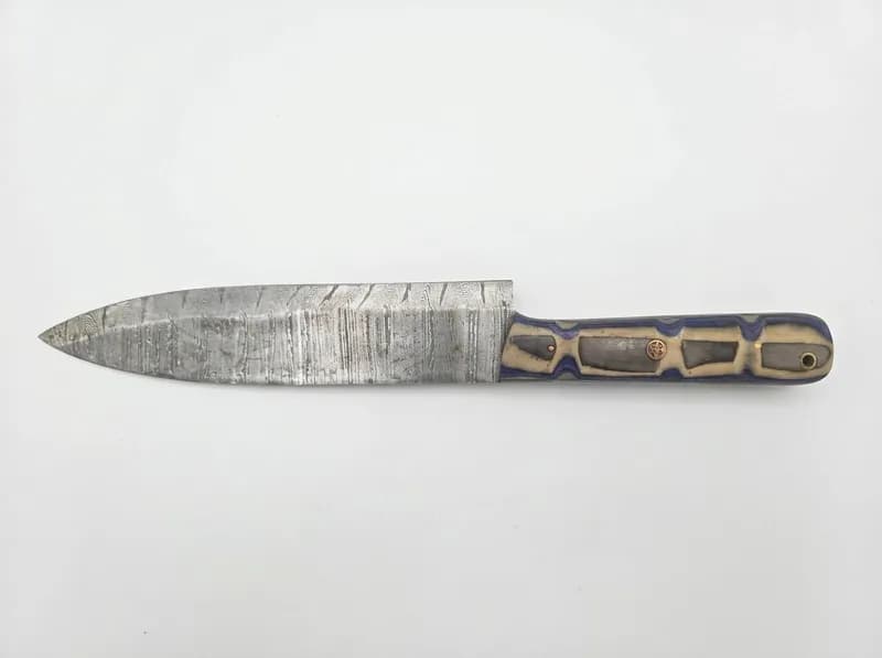(56) Damascus Pattern Hunting & Folding Knives w/ Leather Sheaths | Free Shipping!, detail view