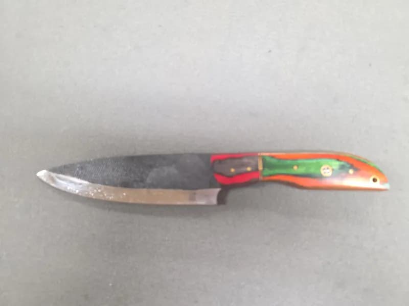 Handmade Fixed Blade Knife with Multicolor Laminated Wood Handle, side view