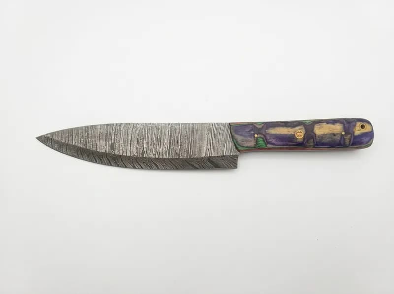(56) Damascus Pattern Hunting & Folding Knives w/ Leather Sheaths | Free Shipping!, close-up view