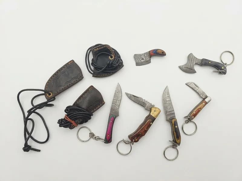 (56) Damascus Pattern Hunting & Folding Knives w/ Leather Sheaths | Free Shipping!, view 7