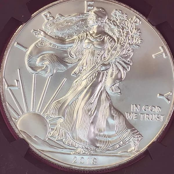 2018 American Silver Eagle One Dollar NGC Certified, side view