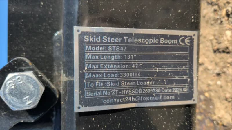Skid Steer Telescopic Boom Attachment Model: STB47, side view