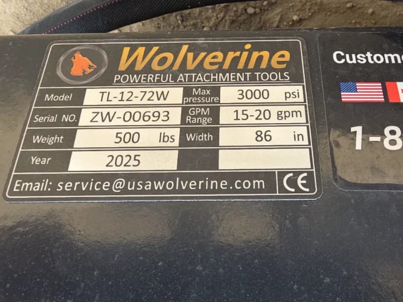 Wolverine 72-inch Skid Steer Tiller Attachment TL-12-72W, detail view