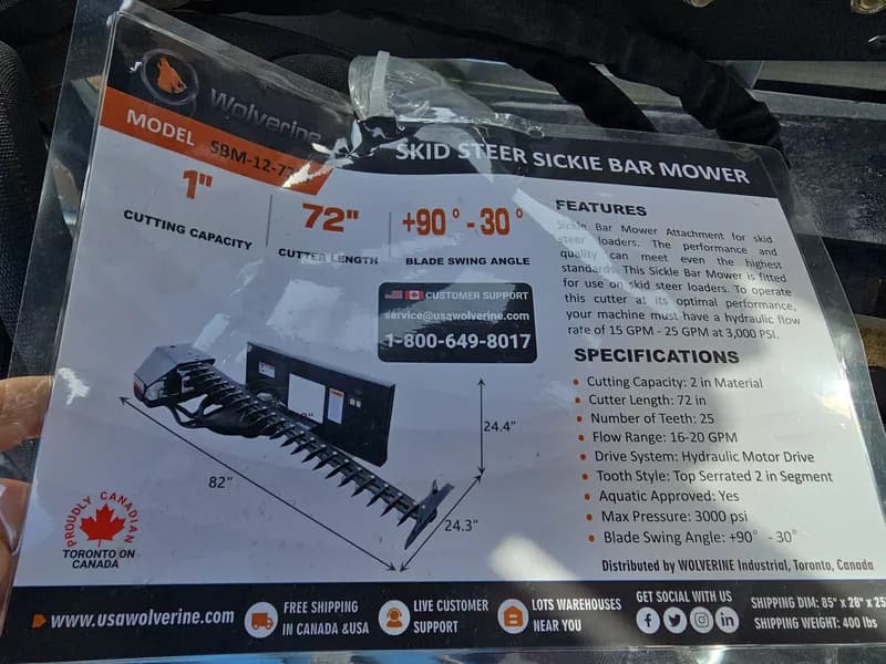 Wolverine 72-inch Skid Steer Sickle Bar Mower, side view