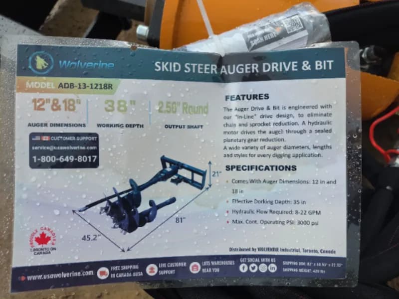 Wolverine ADB-13-12 18R Hydraulic Earth Auger, side view