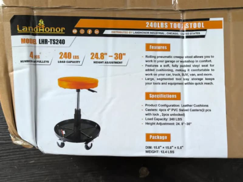 LandHonor LHR-TS240 240 lbs Rolling Pneumatic Creeper Tool Stool, primary view