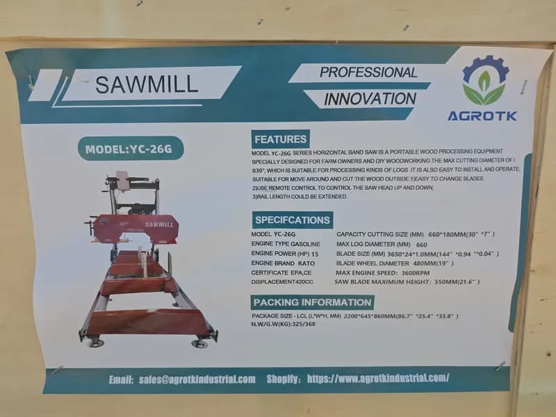 AGT YC-26G Portable Horizontal Band Sawmill, primary view