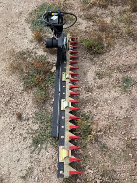 Hydraulic Hedge Trimmer Excavator Attachment w/ Red Blades, detail view